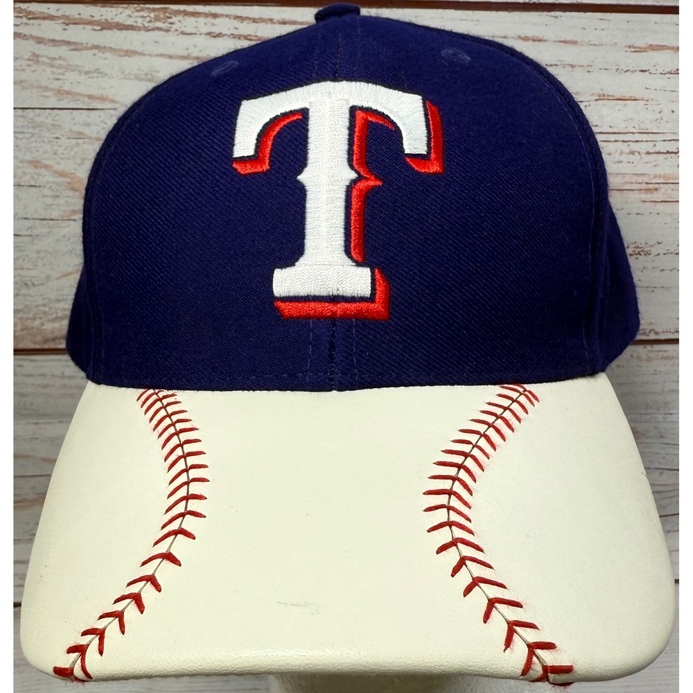 Texas Rangers Baseball Cap Navy Blue White Stitched Brim Autographed Adjustable